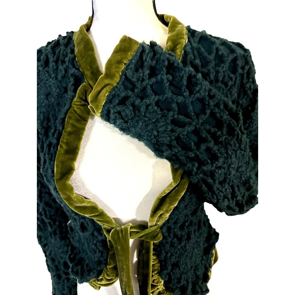 Y2k Green Whimsical Fairy Sweater Cardigan Small Anthro Moth Crocheted Boho - Picture 3 of 10
